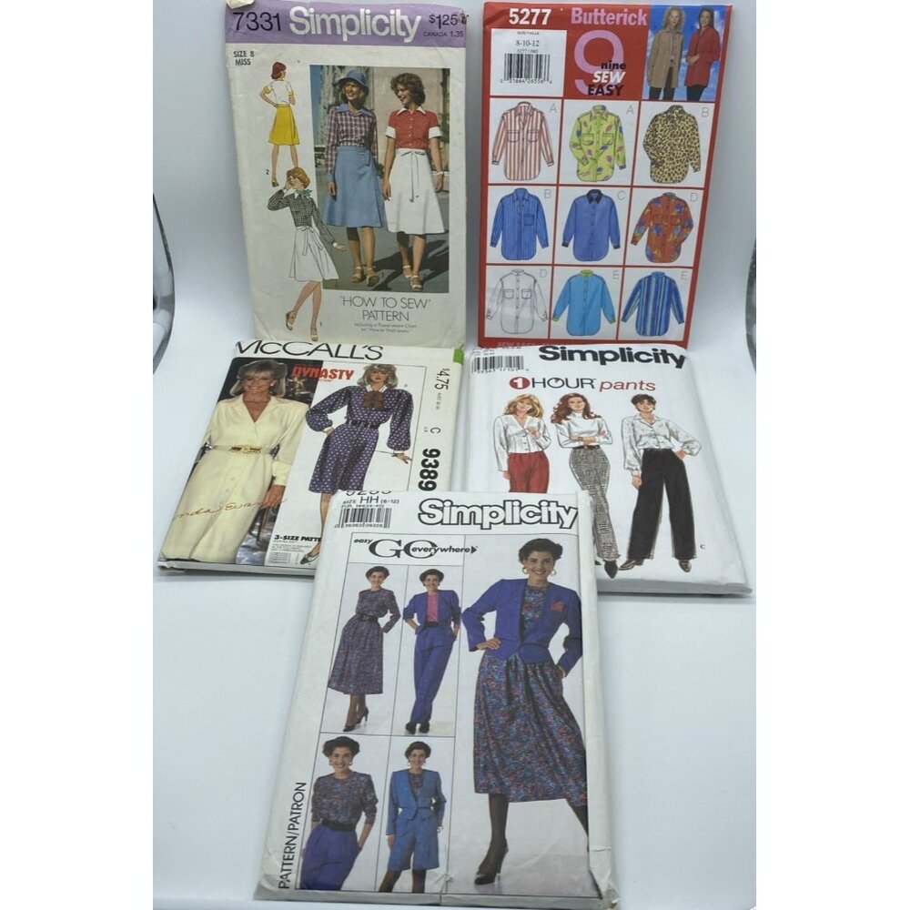 Vintage 70s 80s 90s Lot of 5 Sewing Patterns Women's Skirts Tops Jackets Dresses